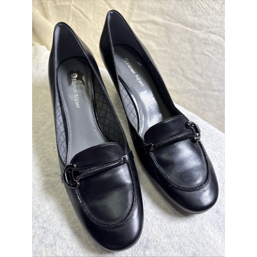 Etienne Aigner E-Bruno Black Leather Pumps 9.5 M Block Heel Career Shoes - Picture 1 of 9